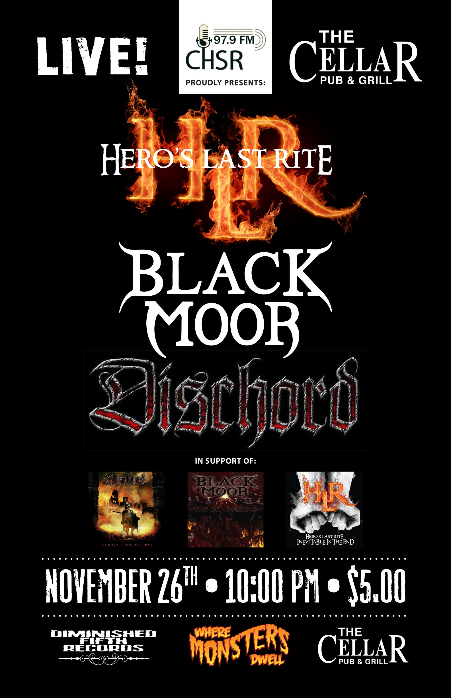 HLR, Black Moor & Dischord at the Cellar Nov. 26th, 10PM!