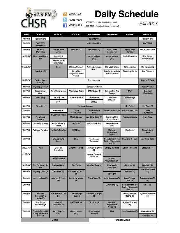 CHSR-FM 97.9 | ScheduleSchedule - CHSR-FM 97.9