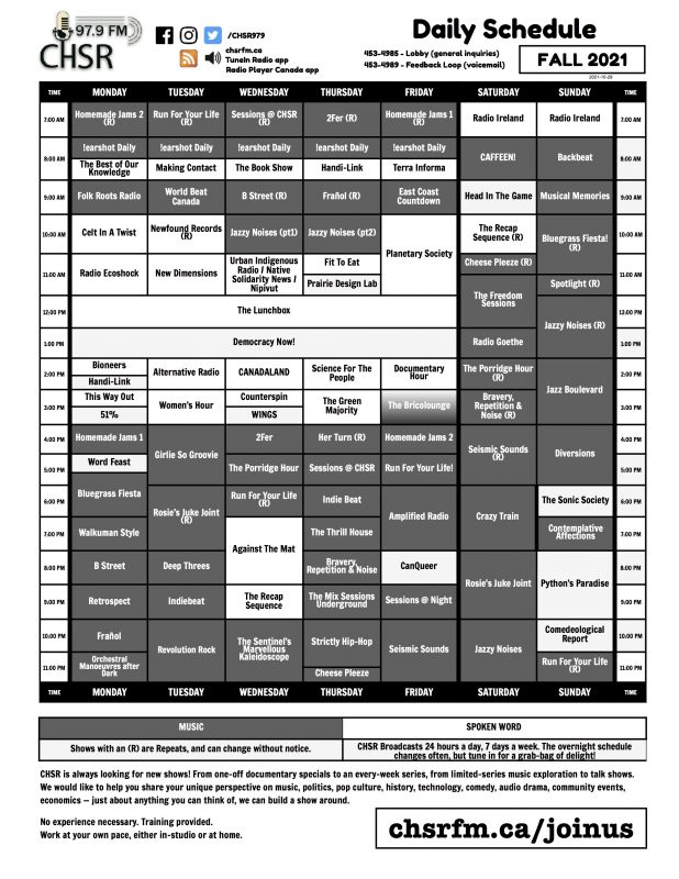 CHSR-FM 97.9 | ScheduleSchedule - CHSR-FM 97.9 - Vimarsana News
